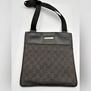 Gucci GG Canvas Crossbody Messenger Tote Black Leather Trim